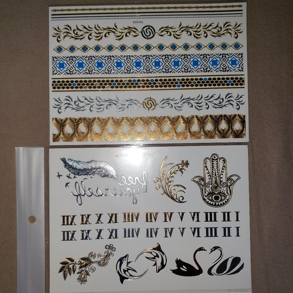 3 sheets Golden Silver Temporary Tattoo - Picture 3 of 15